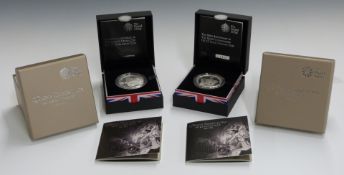 Royal Mint Queen's Coronation 60th Anniversary £5 silver Piedfort coin and a silver proof example,