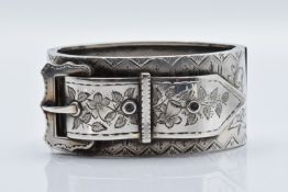 A hallmarked silver bangle with West's patent mechanism, Birmingham 1885, 55g