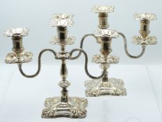 Pair of Harrods Ltd Elizabeth II hallmarked silver three branch candelabra, Sheffield 1961, width