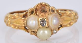 Victorian ring set with split pearls and a rose cut diamond, 3.5g, size P