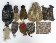 Ten 19th/20thC beadwork purses/bags, some with ornate clasps, largest 15 x 18cm