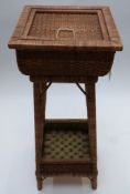 Victorian wicker workbox with quilted interior and undershelf, W31 x D31 x H72cm