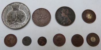 Victorian coins to include 1839 penny and halfpenny, an Albert and Alexandra 1863 commemorative