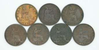 1860 Victoria young head halfpennies, various types including toothed and beaded borders, various