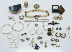 A pair of Christian Dior earrings, a pair of agate cufflinks, silver earrings, silver RAF brooch,