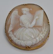 Victorian yellow metal brooch set with a cameo depicting an angel, 4.7 x 3.7cm