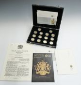 Royal Mint UK One Pound Coin 25th Anniversary Silver Proof Collection 2008,14 coins with gilt