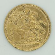 1901 Victoria veiled head gold full sovereign, Melbourne Mint