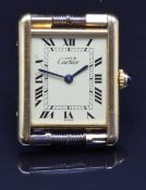 Must de Cartier Tank Vermeil silver gilt ladies wristwatch ref. 590005 with blued hands, black Roman