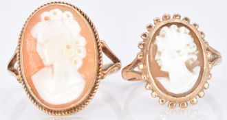 Two 9ct gold rings each set with a cameo, 6.2g, size K and O
