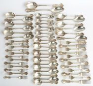 Victorian 12 place setting canteen of hallmarked silver double struck cutlery, comprising two