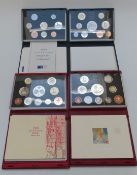 Royal Mint UK proof coin collections in deluxe cases with certificates, 1995-1998