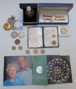 Royal Mint cased Countdown to London 2012 silver crown, 1889 crown, Waterman pencils, pocket