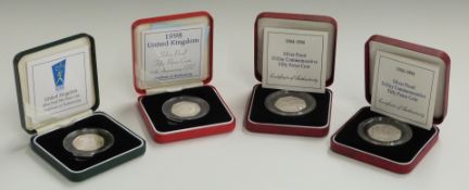 Four Royal Mint silver proof 50p coins, EEC, NHS, D-Day, all cased with certificates