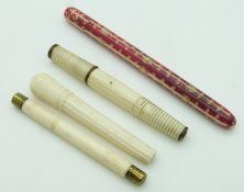 Four 19thC turned ivory needle cases, longest 11cm