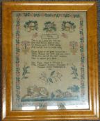 William IV embroidery sampler 'Spring' by Jane Tudor, aged 10, worked at Miss Nicholls's Seminary,