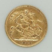 1900 Victoria veiled head gold half sovereign.