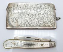 Victorian hallmarked silver card case with engraved decoration, Birmingham 1898, maker S.Blanckensee