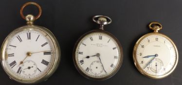 Three pocket watches comprising Waite & Son, makers to the Admiralty, keyless wind in steel case,