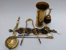 Trench art companion set made from a shell case, dated 1941, horse brasses on leather strap and