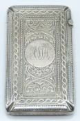 Victorian hallmarked silver calling card case with engraved decoration, Birmingham 1885 maker