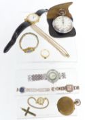 A mother-of-pearl watch and crystal watch, dress watches, stop watch, ring etc
