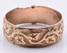 Victorian 9ct rose gold ring with embossed ivy decoration, Birmingham 1892, 2.3g, size N