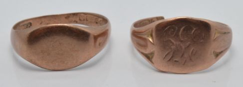 Two 9ct rose gold signet rings, 6.3g