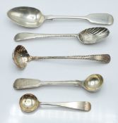 Georgian hallmarked silver and later cutlery comprising bright cut spoon and similar small ladle,