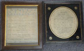 Two Georgian / Victorian embroidery samplers by Esther Butler, aged 12 and C Simmonds, 1806, largest