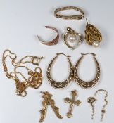A pair of 9ct gold earrings, a 9ct gold pendants, 10.4g