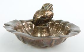 George VI hallmarked silver pin dish with lobed bowl and silver plated chick, Sheffield 1951 maker