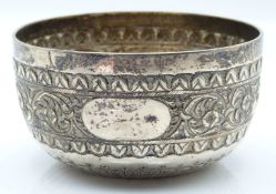 Victorian hallmarked silver sugar bowl with embossed decoration, London 1883 maker Josiah Williams &