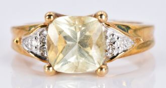 A 9ct gold ring set with orthoclase and diamonds, 4.6g, size M/N