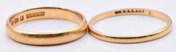 Two 22ct gold bands by Parsons, 3.8g, size N & K