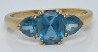 A 9ct gold ring set with blue topaz, 2.4g, size P