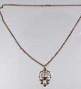 Edwardian 9ct gold pendant and chain, 4.9g
