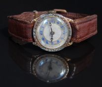 Swiss 9ct gold ladies wristwatch with blued Breguet hands, blue Arabic numerals, mother of pearl