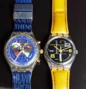 Two Swatch wristwatches One Hundred Years Of The Olympic Movement 1894-1994 and Canard Lacque GK714,