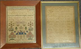 Two Victorian samplers, one detailing the Hellier family from 1804 and another by Betsy Duffus