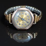 Comex 9ct gold ladies wristwatch with inset subsidiary seconds dial, gold hands, Arabic numerals and