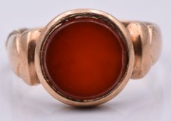Victorian 9ct rose gold ring set with agate, Birmingham 1876, 4.2g, size N