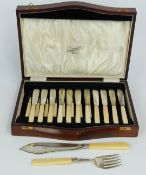 George V 12 place setting hallmarked silver ivory handled fish eaters, Sheffield 1925 maker Cooper