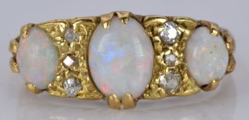 Edwardian ring set with opals and diamonds, 5.0g, size N/O