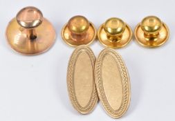 Four 9ct gold studs and a 9ct gold cufflink, 6.6g