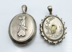 Victorian silver Japonesque locket (Birmingham 1880) and a Victorian locket depicting a robed