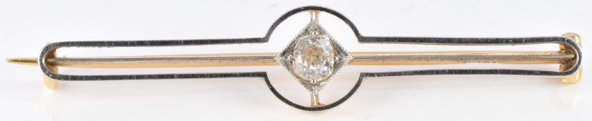 An 18ct gold brooch set with an old cut diamond of approximately 0.2ct, 3.5g