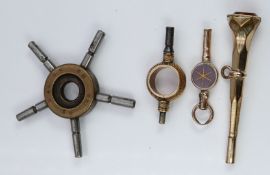 A star watch key and three Victorian pocket watch keys