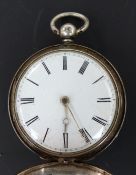 Hallmarked silver full hunter pocket watch with gold Breguet hands, black Roman numerals, white