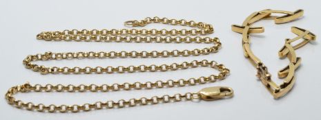 A 9ct gold necklace and a yellow metal watch strap